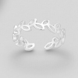 Alternating Leaves Sterling Silver Toe Ring Adjustable